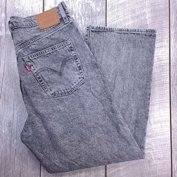 Levis Big E Womens Ribcage Straight Ankle Jeans Size 31 Gray Acid Wash High Rise - Picture 1 of 10